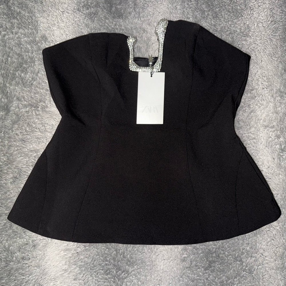 ZARA STRAPLESS TOP WITH RHINESTONES IN BLACK - Picture 3 of 17